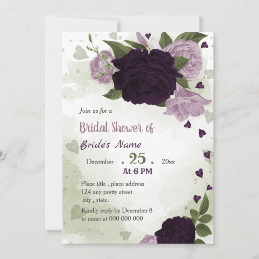 Invitation fleurs violettes verdure douche nuptiale (Devant)