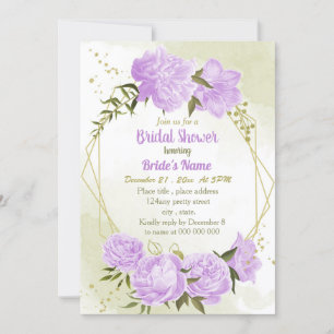 Invitation fleurs violettes verdure douche nuptiale géométriq