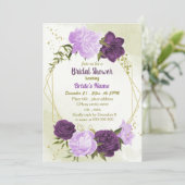 Invitation fleurs violettes vert feuille douche nuptiale (Debout devant)