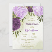 Invitation fleurs violettes vert feuille douche nuptiale (Devant)
