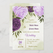 Invitation fleurs violettes vert feuille mariage (Devant / Derrière)
