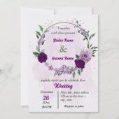 Invitation Fleurs violettes vert feuille mariage botanique (Devant)