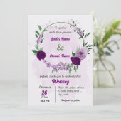 Invitation Fleurs violettes vert feuille mariage botanique (Debout devant)