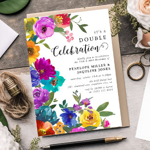Invitation Fleurs vives et audacieuses Double Célébration Ann