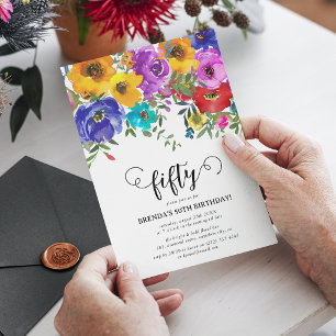 Invitation Fleurs vives et audacieuses pour 50e anniversaire