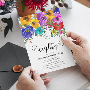 Invitation Fleurs vives et audacieuses pour 80e anniversaire