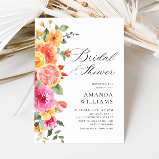 Invitation Fleurs vives Festives Fête des mariées d'agrumes f