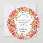 Invitation Fleurs vives Mélange rose Aquarelle Mariage Cercle (Devant)
