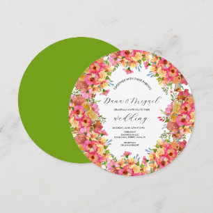 Invitation Fleurs vives Mélange rose Aquarelle Mariage Cercle