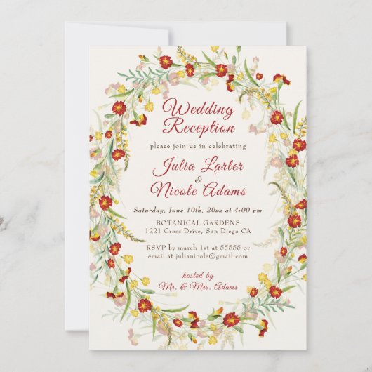 Invitation Fleurs Wild Marigold Foliage Mariage Réception (Devant)