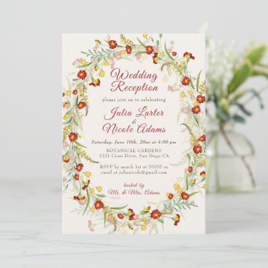 Invitation Fleurs Wild Marigold Foliage Mariage Réception (Debout devant)