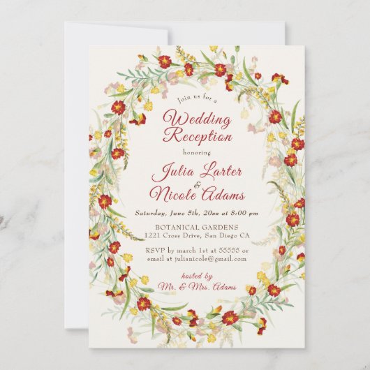 Invitation Fleurs Wild Marigold Foliage Mariage Réception (Devant)