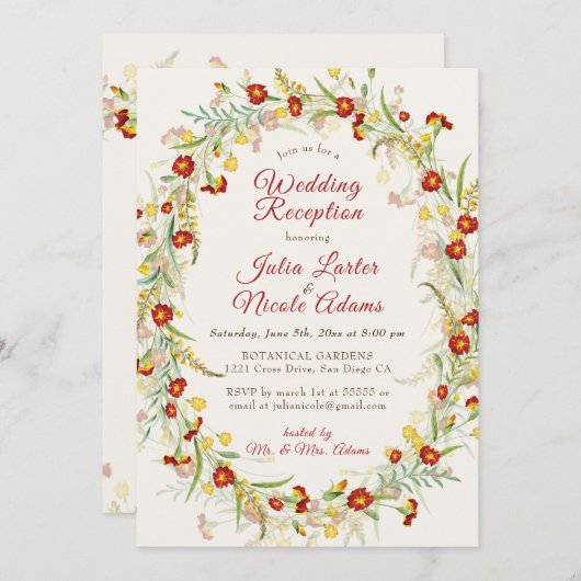 Invitation Fleurs Wild Marigold Foliage Mariage Réception (Devant / Derrière)