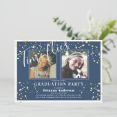 Invitation Flies Temps Marine Bleu Bande Or Photo Graduation (Debout devant)