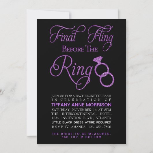 Invitation Fling Faux Parties scintillant Bachelorette (Devant)