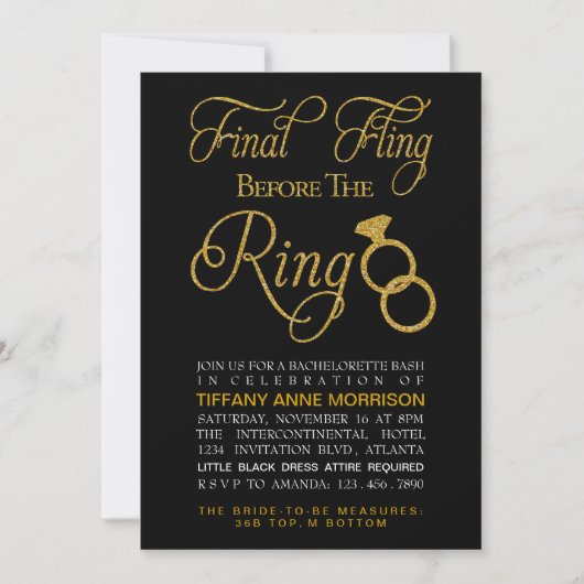 Invitation Fling Faux Parties scintillant Bachelorette (Devant)