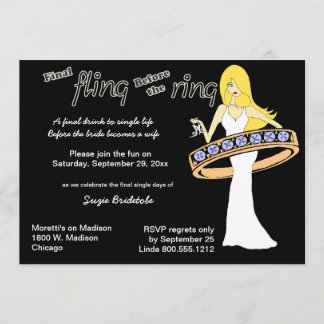 Invitation Fling final avant la jeune mariée d'une chevelure