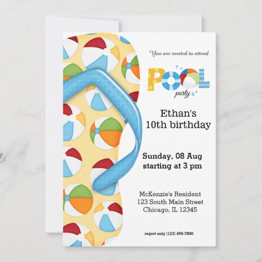 Invitation Flip Flop Pool Party (Devant)