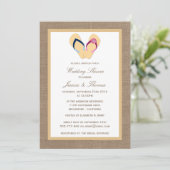 Invitation Flip Flop Sandy Beach Sur Burlap Wedding shower (Debout devant)