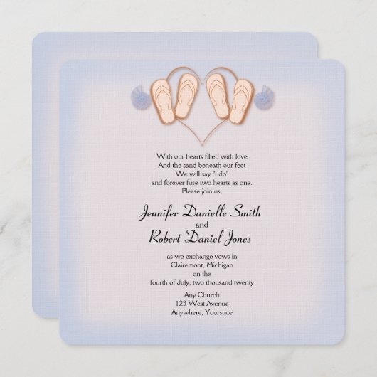 Invitation Flip Flops bleu et bleu Plage Mariage (Devant / Derrière)