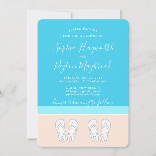 Invitation Flip Flops Monogramme Plage Mariage Moderne Simple (Devant)