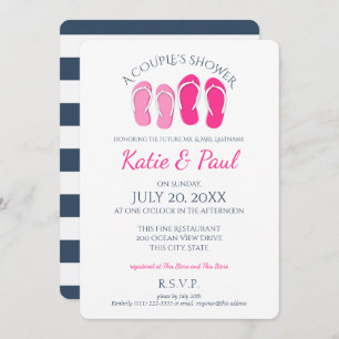 Invitation Flip Flops rose et la Marine Blue Couple Douche