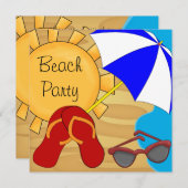 Invitation Flip Flops Sunglasses Plage Anniversaire (Devant / Derrière)