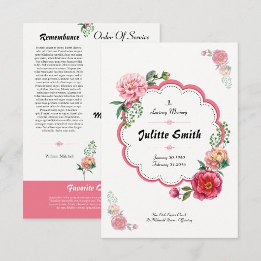 Invitation Floal Funeral Program Flyer (Devant / Derrière)