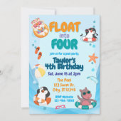 Invitation Float into Four, Pool Animals 4th Birthday (Devant)