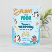 Invitation Float into Four, Pool Animals 4th Birthday (Debout devant)