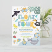 Invitation Float Into Four Pool Party Summer 4th Birthday (Debout devant)