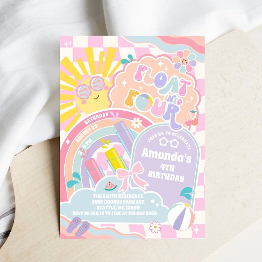 Invitation Float Into Four Sun Rainbow Disco 4th Birthday