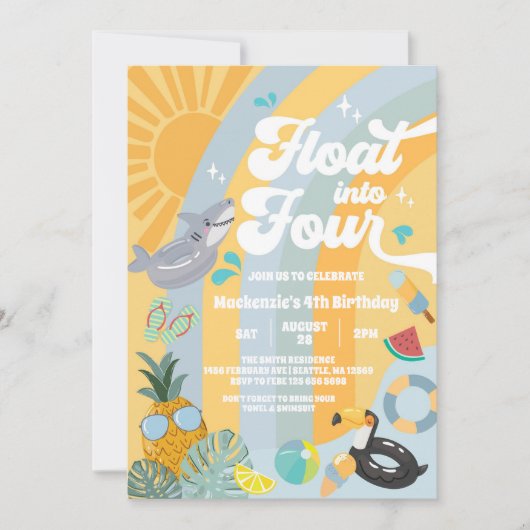 Invitation Float Into Four Tropical Summer 4th Birthday (Devant)