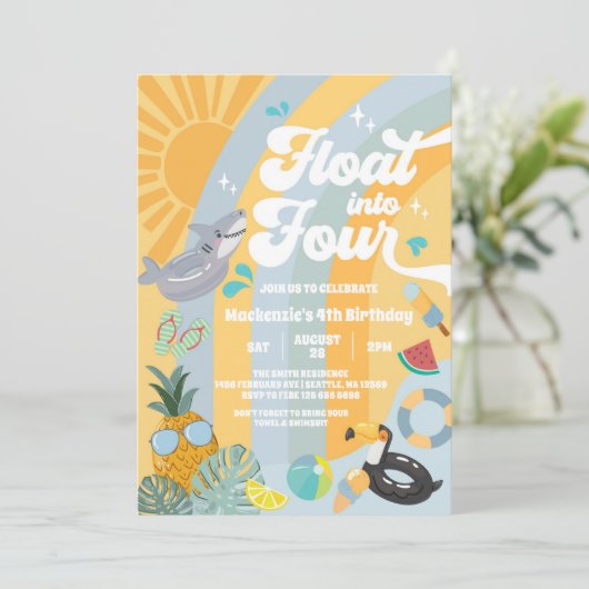 Invitation Float Into Four Tropical Summer 4th Birthday (Debout devant)
