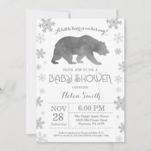 Invitation Flocon de Neige Baby Shower Hiver Ours