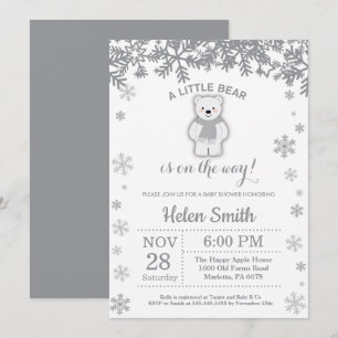 Invitation Flocon de Neige Baby Shower Hiver Ours