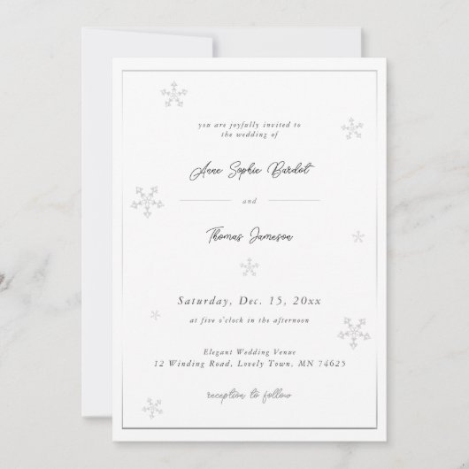 Invitation Flocon de neige blanc Calligraphie moderne Mariage (Devant)