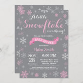 Invitation Flocon de neige blanc et gris de rose de baby (Devant / Derrière)