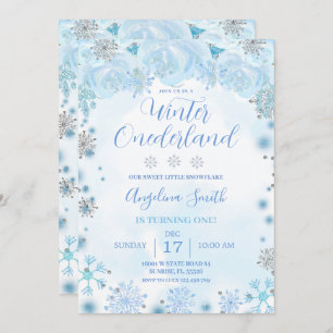Invitation Flocon de neige bleu Anniversaire Hiver Onederland
