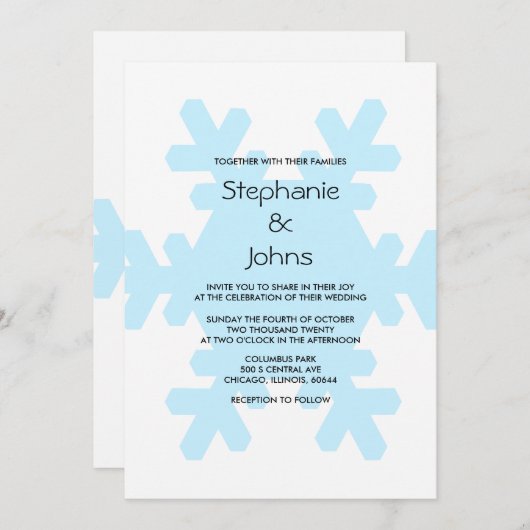 Invitation Flocon de neige Bleu Blanc Classy Élégant Mariage (Devant / Derrière)