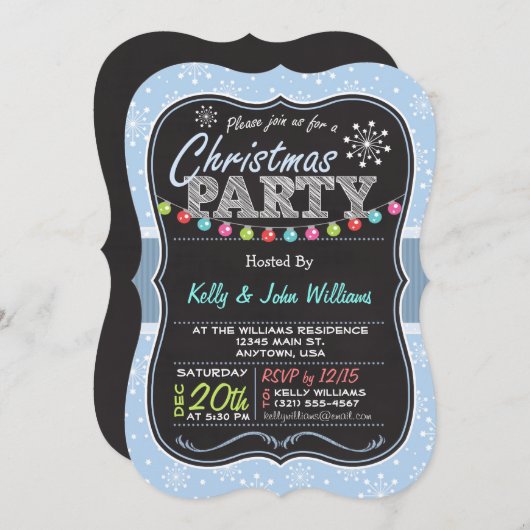 Invitation Flocon de neige bleu clair, Chalk regardez Noël (Devant / Derrière)
