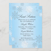 Invitation Flocon de neige bleu cristal hiver Wonderland Swee (Devant / Derrière)