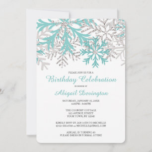Invitation Flocon de neige bleu Turquoise Argent hiver Invita