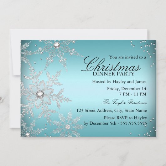 Invitation Flocon de Neige Cristal Bleu Soirée de Noël (Devant)