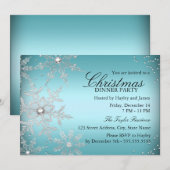 Invitation Flocon de Neige Cristal Bleu Soirée de Noël (Devant / Derrière)