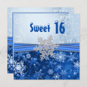 Invitation Flocon de neige d'argent sur le Blue Sweet 16 Part (Devant / Derrière)