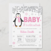 Invitation Flocon de neige de baby shower de fille de rose (Devant)