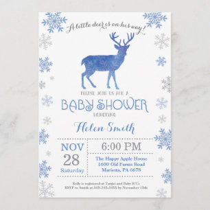 Invitation Flocon de neige de baby shower de garçon bleu