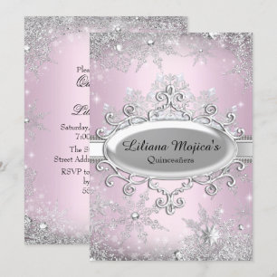 Invitation Flocon de neige de cristal rose clair Princesse Qu