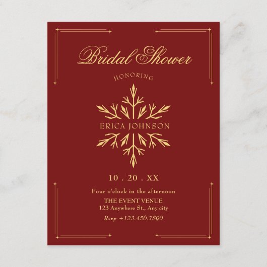 Invitation Flocon de neige de douche de mariée de noël (Devant)